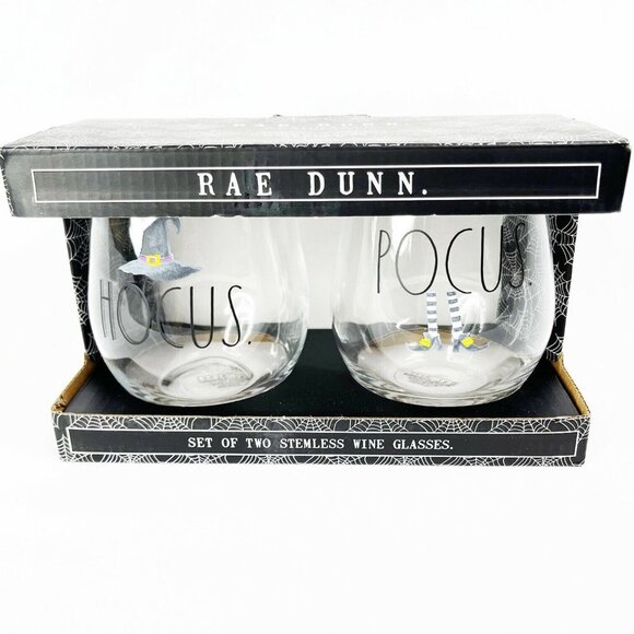 RAE DUNN HOCUS POCUS Halloween Stemless Wine Glass - Picture 1 of 5